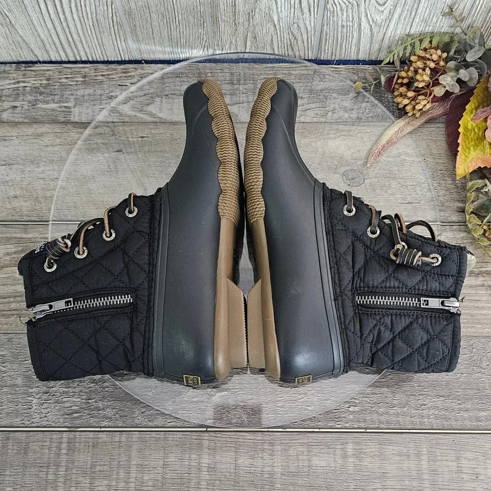 Sperry Saltwater Quilted Duck Boots Women's 6 Black Waterproof STS94063